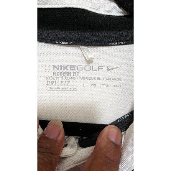 Nike Golf Dri-Fit XXL White Polo Shirt With Gray Stripes Modern Fit Mens Athleti - Picture 6 of 7